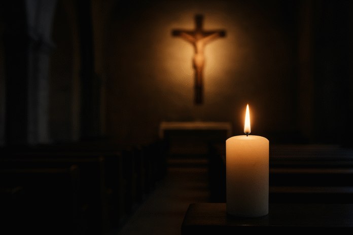 Una Iglesia en silencio, solo una vela prendida