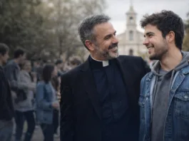 Sacerdote-y-joven-en-conversacion-alegre