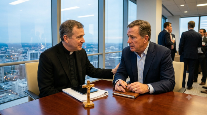 Charla de un sacerdote con un empresario
